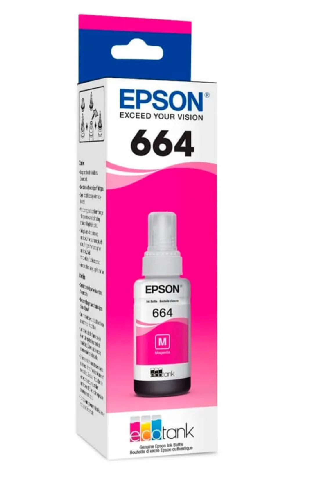 TINTA EPSON T664 MAGENTA 70ML PARA L110/L120/L121/L200/L210/L220/L300/L310/L350/L355/L365/L375/L380/L395/L396/L455/L475/L495/L555/L565/L575/L1300/L1455, vista 2
